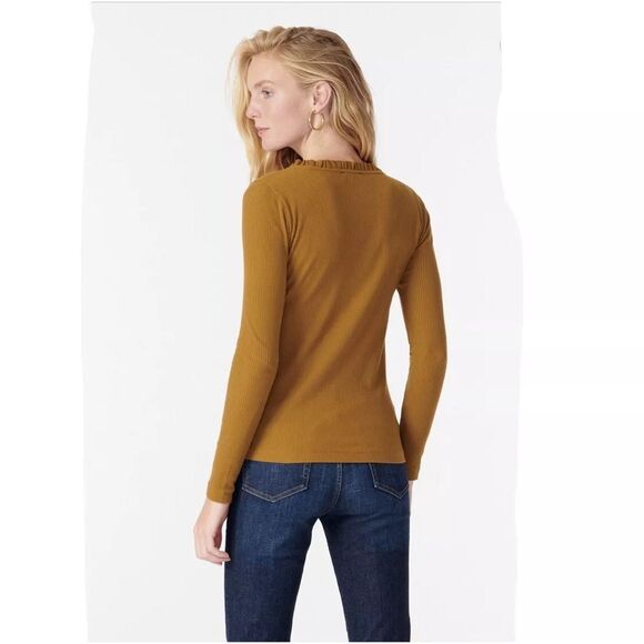 J Crew Ribbed Ruffle Neck Long Sleeve Shirt Bronzed Surplus Brown Women's Small - Picture 3 of 10